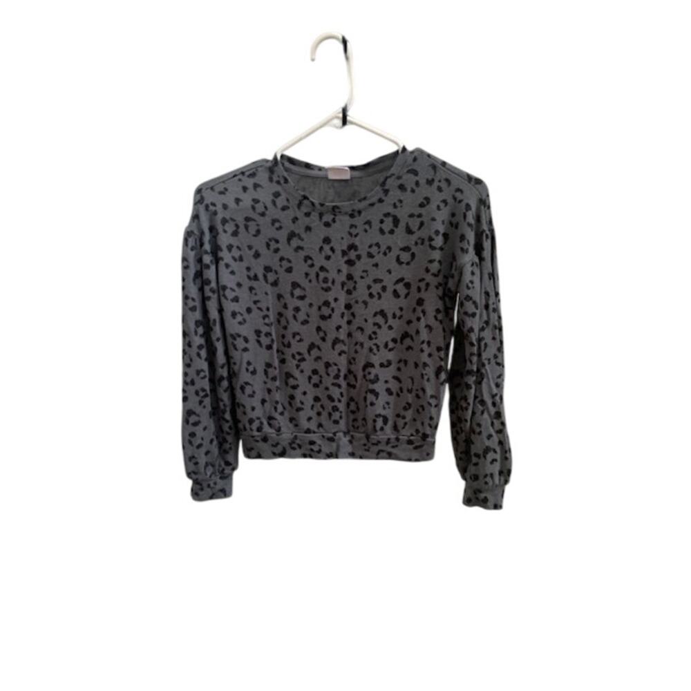 Gap Kids Girls Gray Leopard Print Pullover Sweatshirt Size M 8 Long‎ Sleeve Crew